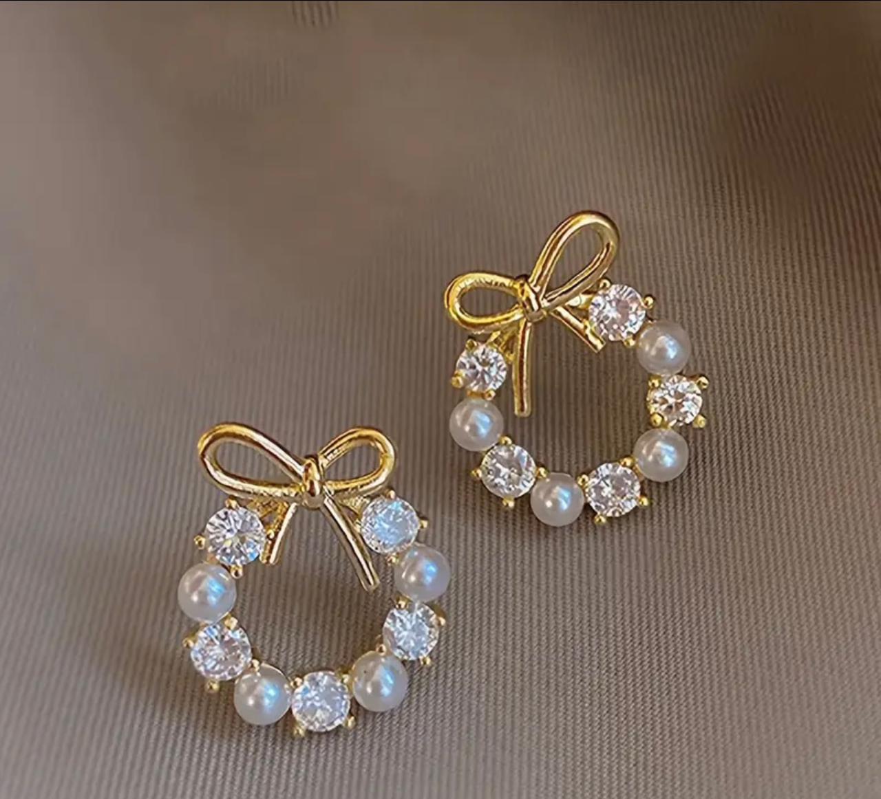 Versatile Faux Floral Bow Earrings Studs