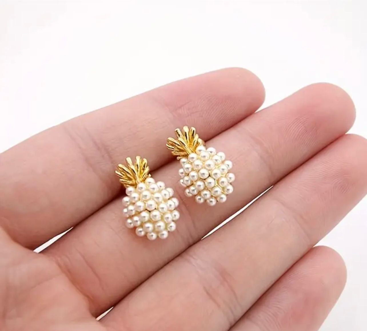 Golden-Tone Pineapple Pearl Earrings