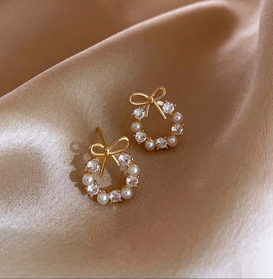 Versatile Faux Floral Bow Earrings Studs