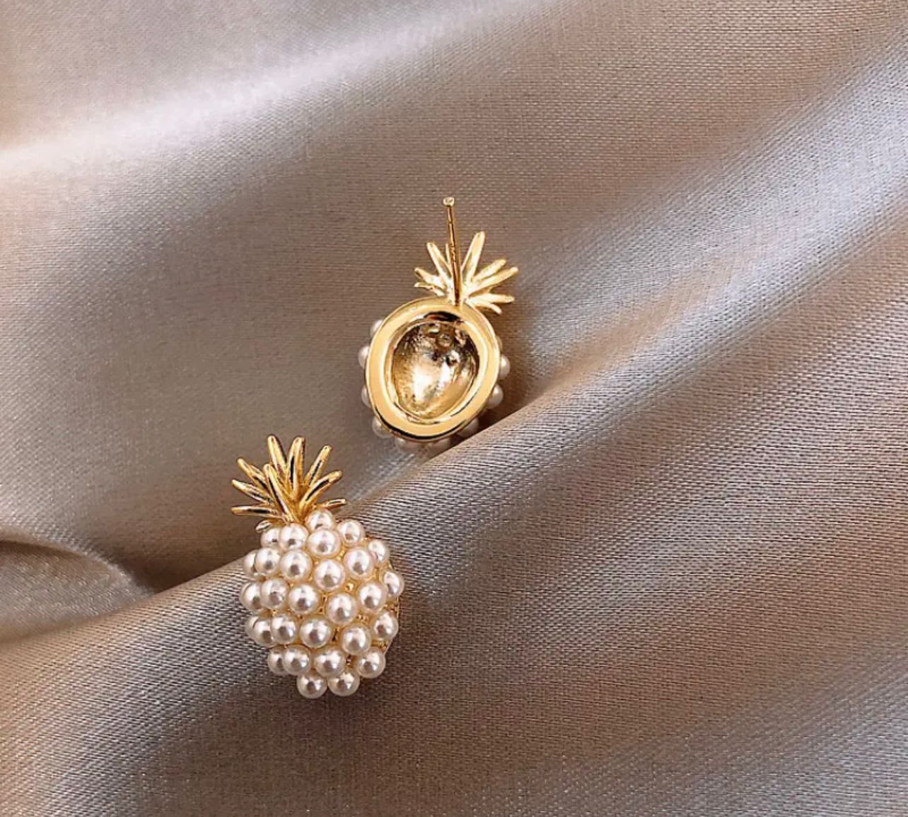 Golden-Tone Pineapple Pearl Earrings
