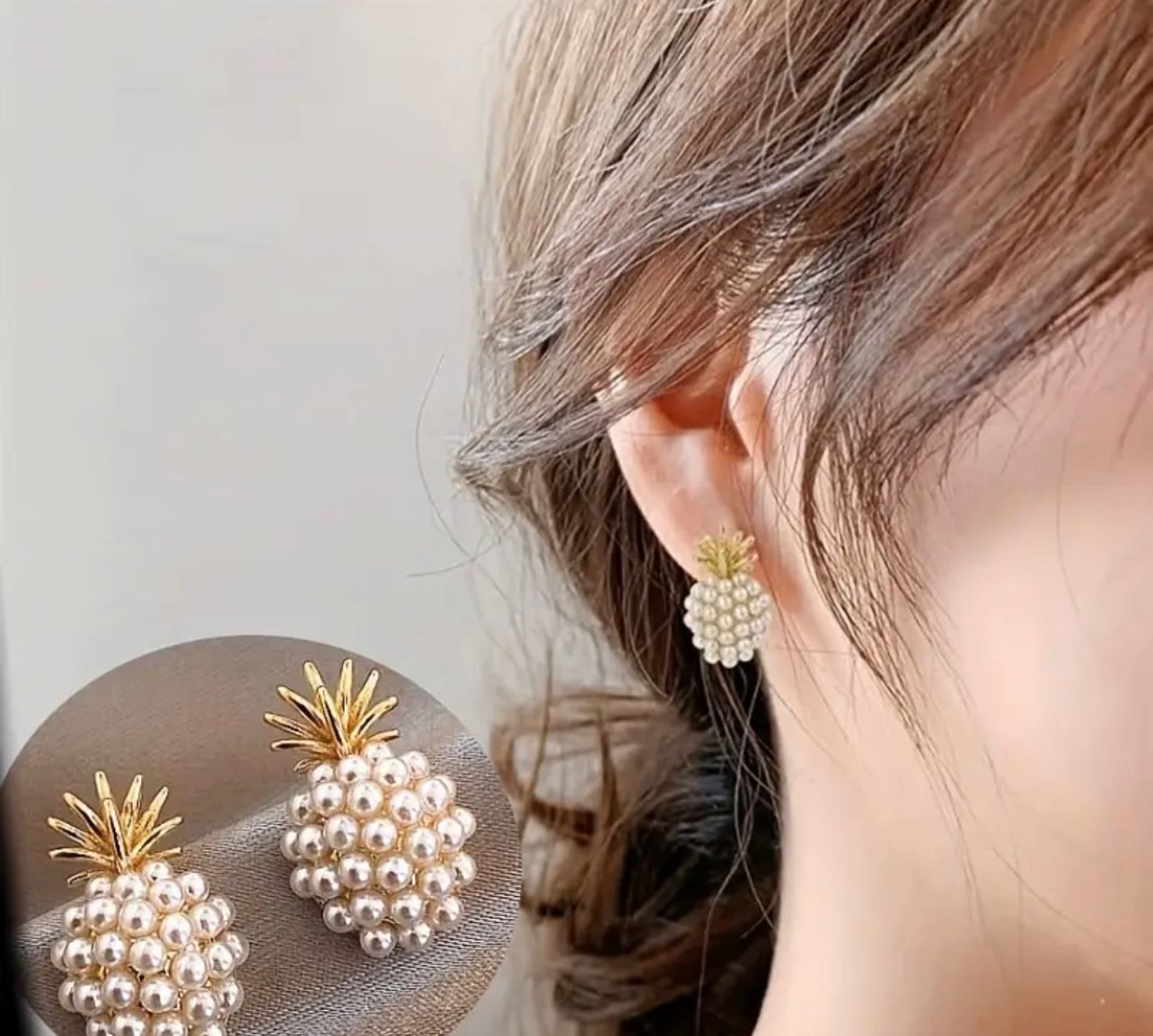 Golden-Tone Pineapple Pearl Earrings